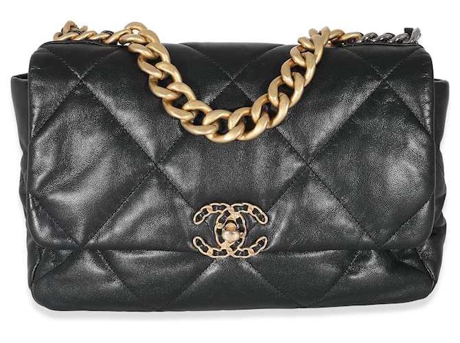 Chanel Black Shiny Lambskin Chanel 19 flap bag Leather  ref.1223811