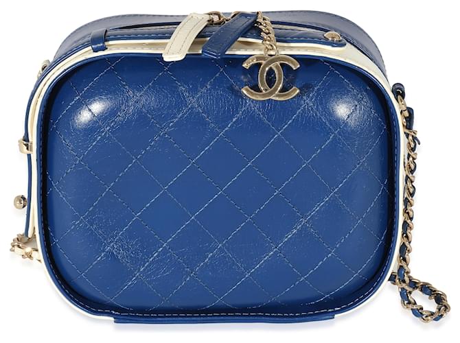 Chanel Navy White Crumpled Calfskin Vanity Case Blue Leather  ref.1223822