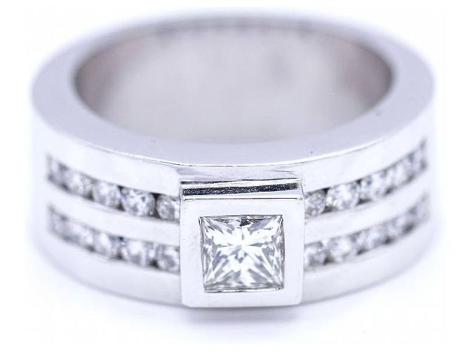 Autre Marque Anillo Oro blanco con Diamante Princesa. Plata