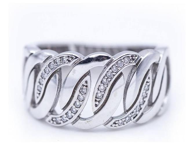 Autre Marque Breiter Ring aus Weißgold mit Diamanten. Silber  ref.1223870