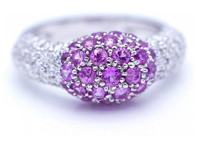 Autre Marque Or blanc Diamants - Bague Saphirs roses. Argenté Violet foncé