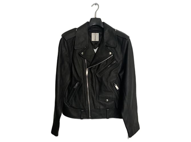 Sandro Blazers Jackets Black Leather Viscose Acetate  ref.1223882