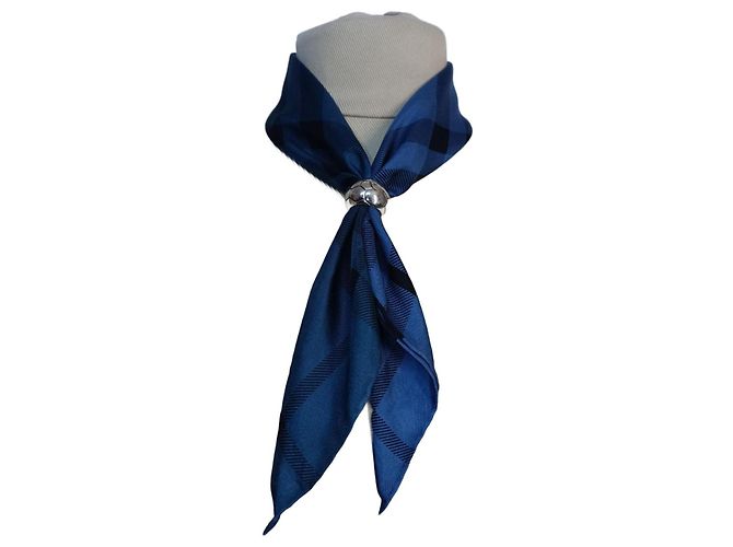 Lenço Quadrado de Seda Azul Burberry