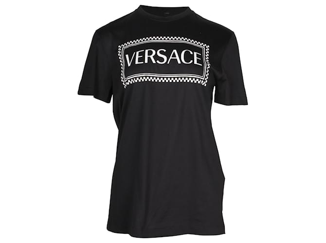 Versace Logo-Print T-shirt in Black Cotton  ref.1224146