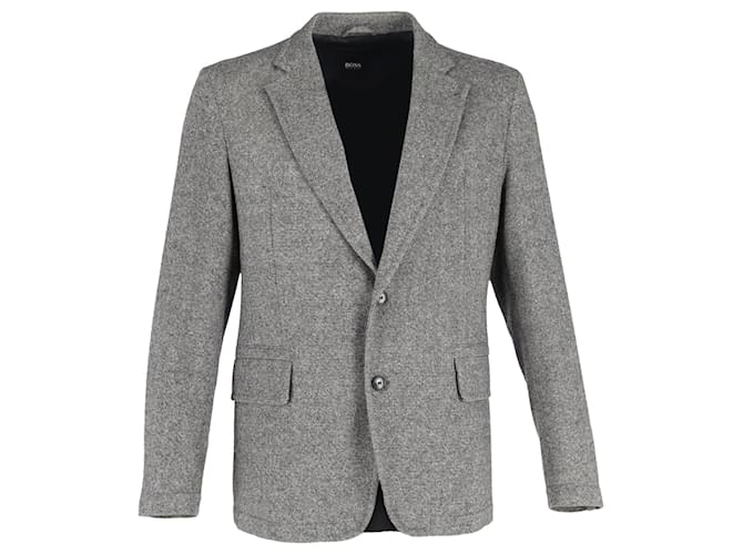 Hugo Boss Boss Single-Breasted Blazer in Gray Wool Grey Cotton  ref.1224148