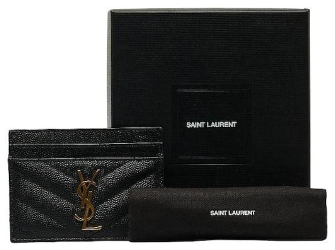 Yves Saint Laurent Kaviar-Kartenetui mit Logo  423291 Schwarz Leder  ref.1224196