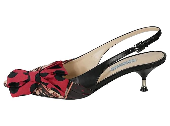 Prada Red patterned fabric bow sandal heels  - size EU 38 Leather  ref.1224204
