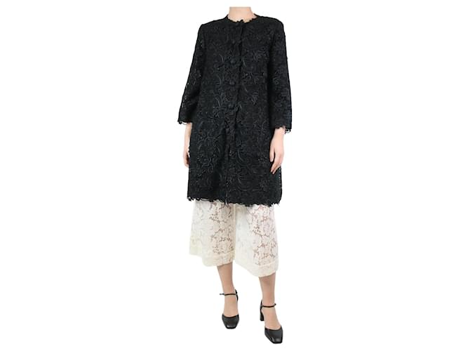 Dolce & Gabbana Black floral embroidered coat - size UK 10 Viscose  ref.1224218