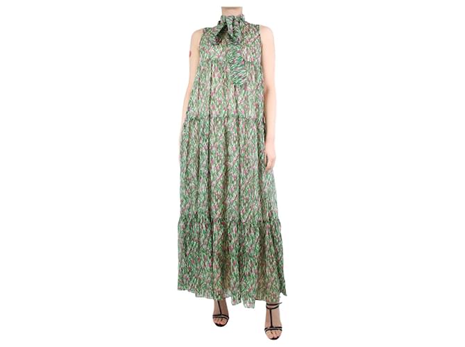 Autre Marque Green sleeveless floral maxi dress - size UK 12 Cotton  ref.1224223