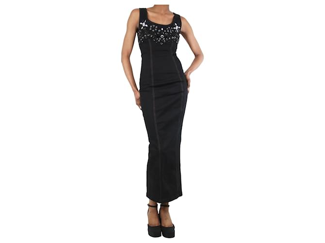 Alessandra Rich Black bejewelled denim maxi dress - size UK 6 Cotton  ref.1224233