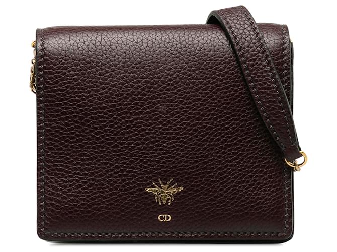 Dior Red D-Bee Wallet On Chain Leather Pony-style calfskin  ref.1224266