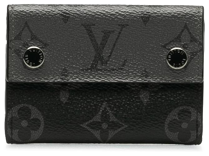 Schwarzes Monogramm-Eclipse-Reverse-Discovery-Kompakt-Portemonnaie von Louis Vuitton Leinwand  ref.1224277