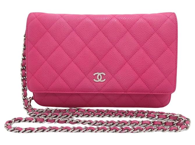 Wallet On Chain Carteira Chanel em corrente Rosa Couro  ref.1224321