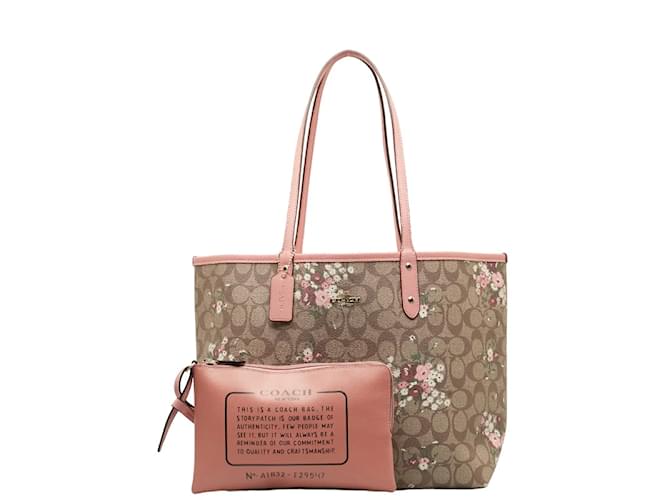 Coach Signature Floral Print Reversible Tote F29547 Pink Cloth  ref.1224337