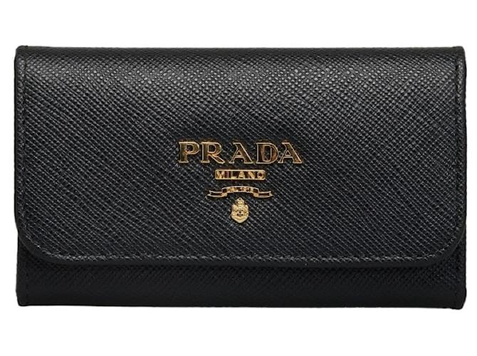 Estojo para 6 chaves em couro Saffiano da Prada 1PG222 preto em excelente estado  ref.1224347