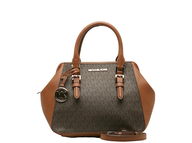 Michael Kors Monogram Leather Trimmed Handbag 35T0GCFM2b Brown Cloth  ref.1224349