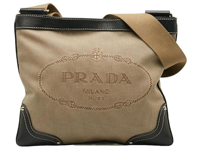 Borsa a tracolla in tela jacquard e pelle con logo Prada BT0537 In very good condition Beige  ref.1224355