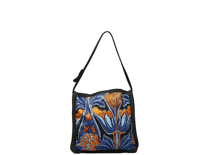 Prada Floral Print Canvas Shoulder Bag Blue Cloth  ref.1224372