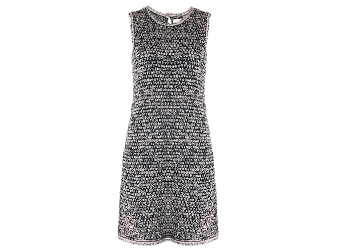 Chanel CC Logo Patch Woven Tweed Dress Navy blue  ref.1224386