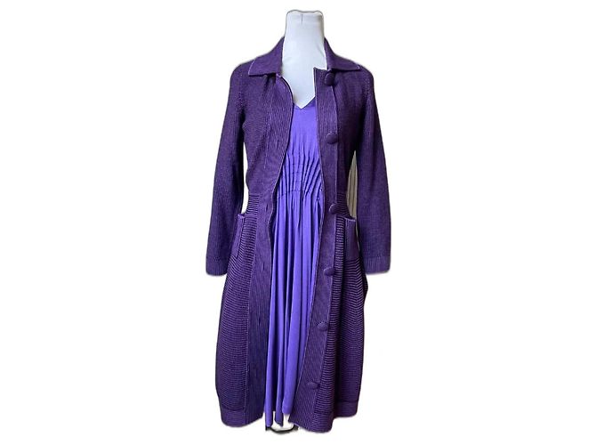 Conjunto Dior Vestido de Seda Viscose e Casaco de Lã Roxo