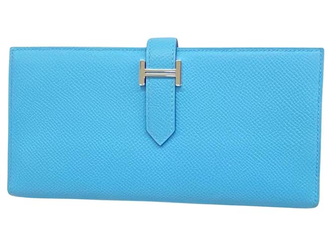 Béarn Hermès Bearn Blue Leather  ref.1224421