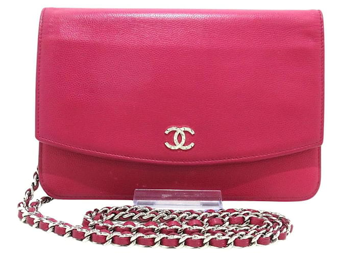 Wallet On Chain Carteira Chanel em corrente Rosa Couro  ref.1224588