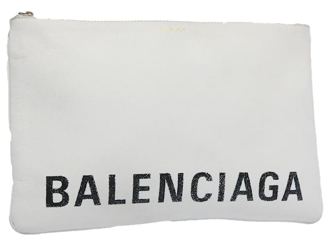 BALENCIAGA Clutch Bag Leather White Auth bs11590  ref.1224765