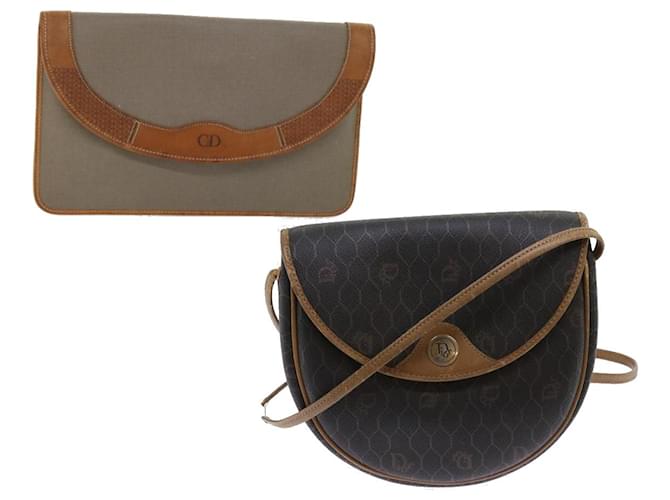 Christian Dior Macadam Canvas clutch Shoulder Bag PVC Canvas 2Set Auth bs11307 Black Grey  ref.1224823
