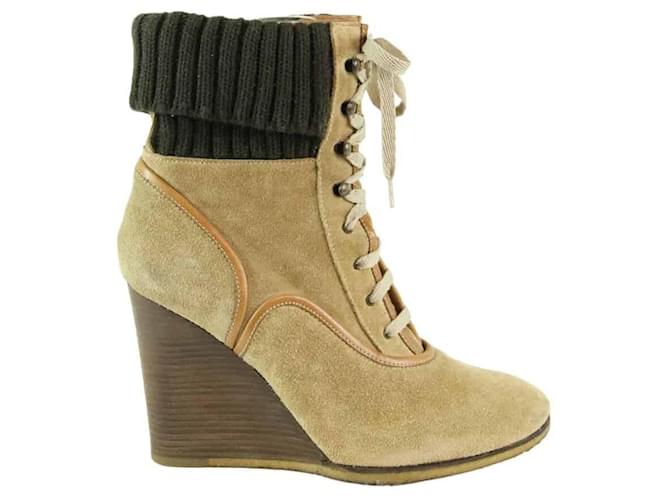 Chloé Leather wedge heeled boots Beige  ref.1224876
