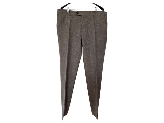 Calça Brunello Cucinelli de lã e seda cinza bege