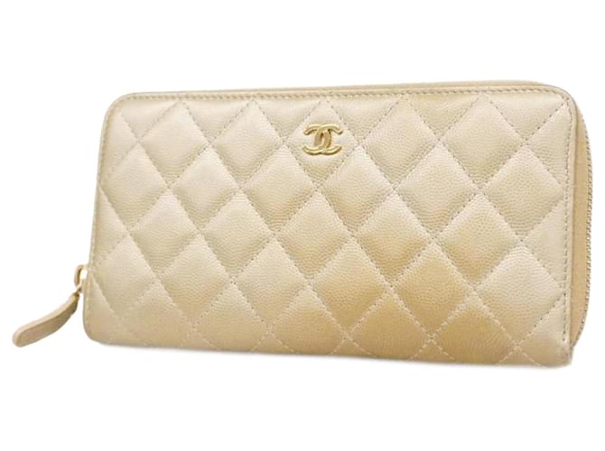 Timeless Chanel Reißverschluss um Brieftasche Golden Leder  ref.1224952