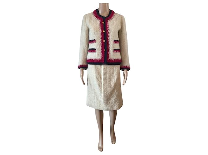 Chanel Haute Couture Anzugjacke und Rock Coco Gabrielle Chanel 1965 Beige Wolle  ref.1224991