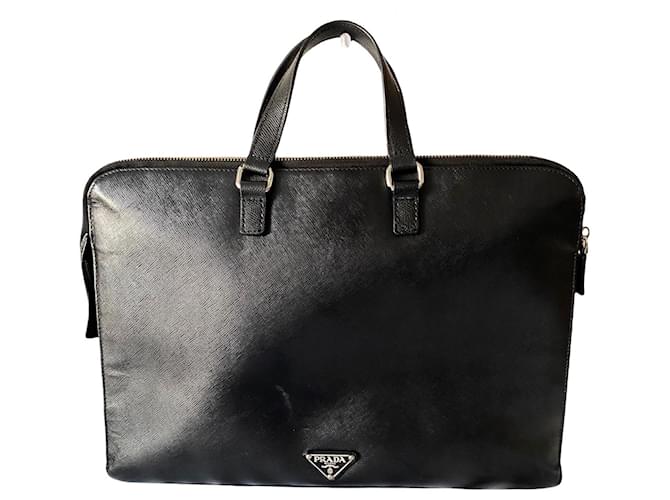 Prada Mallette de travail Fourrure Noir  ref.1225007