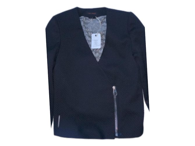 Cop Copine Black Jacket Polyester with Relief Pattern