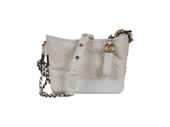 Chanel Bolsa Gabrielle Hobo de couro acolchoado Branco  ref.1225063