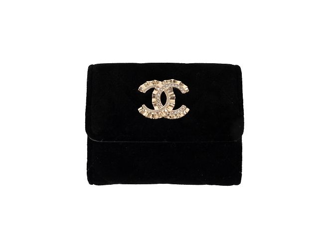 Chanel-Geldbörse aus gestepptem Samt Schwarz