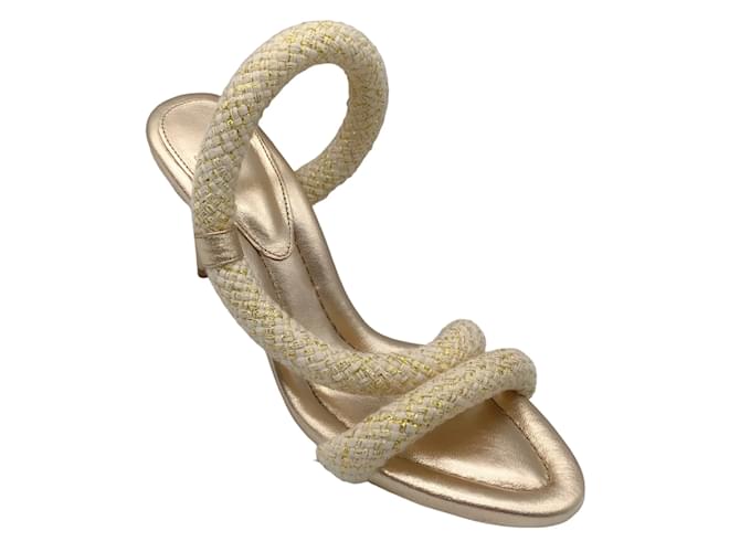 Alexandre Birman Beige / Gold Metallic Aysha 85 Sandals Golden Cloth  ref.1225090