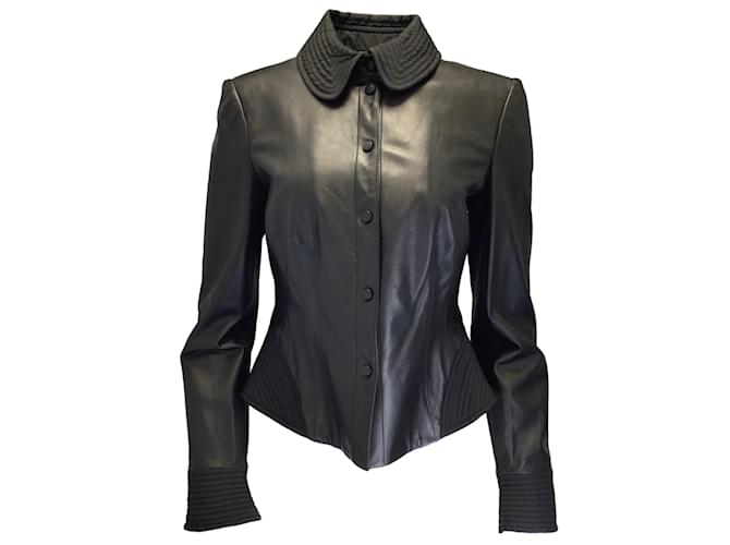 Autre Marque Armani Collezioni Black Quilted Trim Leather Jacket  ref.1225094