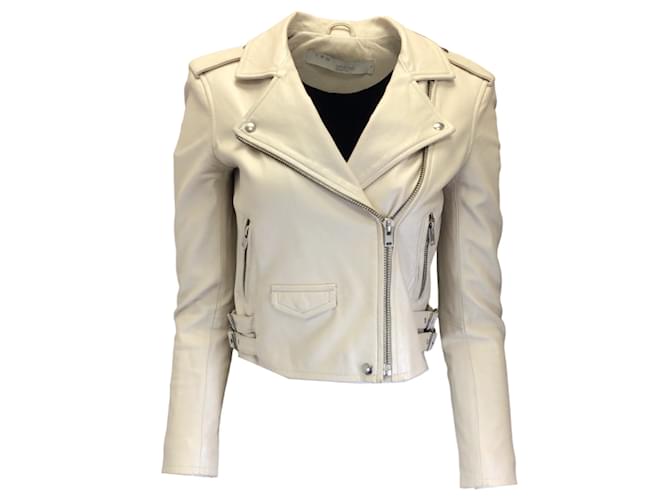IRO Ivory Pearlescent Ashville Moto Zip Lambskin Leather Jacket Cream  ref.1225097