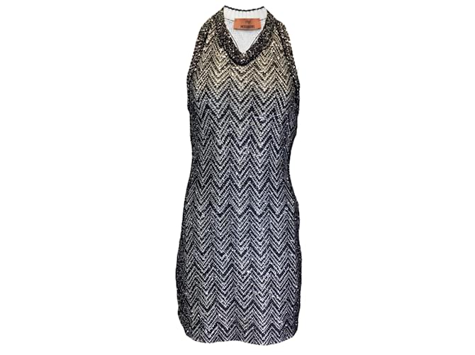 Missoni Black / White / Silver Sequined Racerback V-Neck Sleeveless Knit Dress Synthetic  ref.1225110