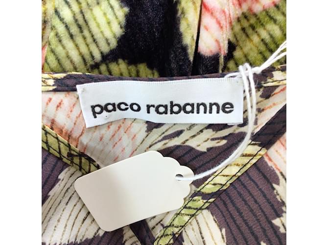 Paco Rabanne Brown / Rosafarbene Bluse mit V-Ausschnitt aus gemischter Seide und Samt mit Blumen- und Rosenmuster Mehrfarben Polyester  ref.1225115
