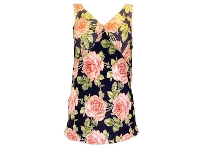 Paco Rabanne Brown / Rosafarbene Bluse mit V-Ausschnitt aus gemischter Seide und Samt mit Blumen- und Rosenmuster Mehrfarben Polyester  ref.1225116