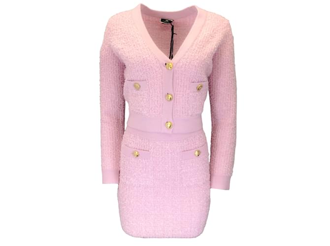 Elisabetta Franchi Soft Berry Jacquard Knit Skirt Suit Pink Wool  ref.1225118