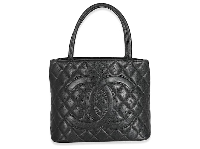 Chanel Black Quilted Caviar Medallion Tote Leather  ref.1225172