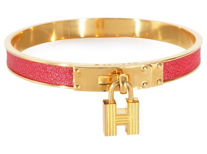 Bracciale rigido Hermès Kelly vintage in pelle rossa con chiusura ad H Placcato in oro  ref.1225174