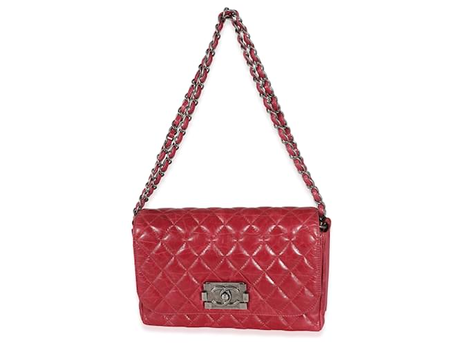 Timeless Chanel 12P Red Glazed Calfskin Veau Brilliante Flap Bag Leather  ref.1225176