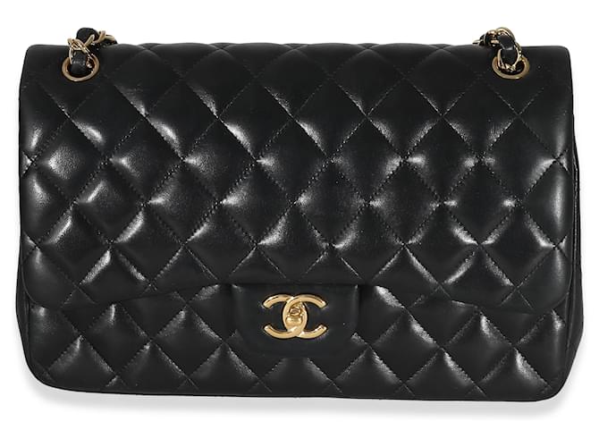 Timeless Chanel Black Quilted Lambskin Jumbo Double Flap Bag Leather  ref.1225183