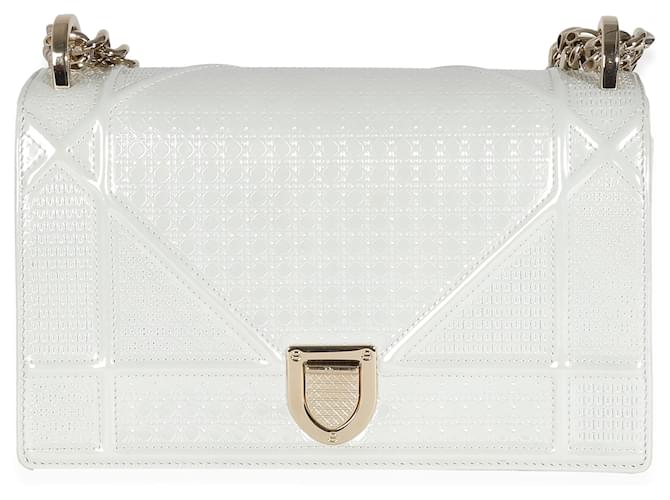 Christian Dior Petit sac à rabat Diorama verni blanc Micro Cannage Cuir  ref.1225193