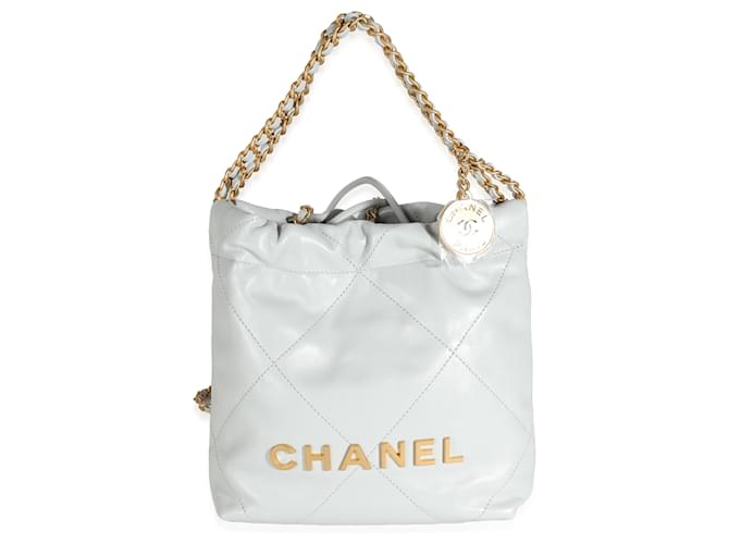Chanel Blue Shiny Quilted Calfskin Chanel Mini 22 Hobo Leather  ref.1225212