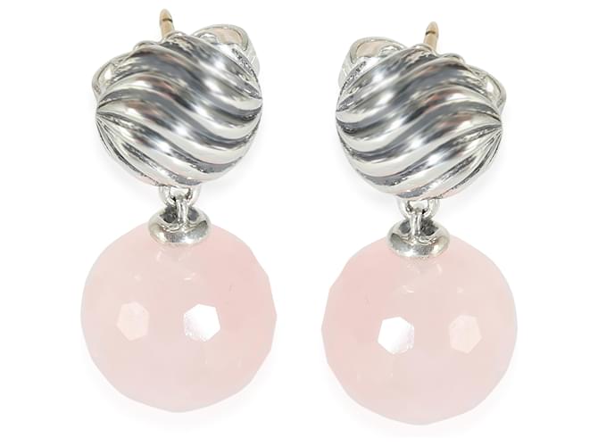 David Yurman Sculpted Cable & Rose  Quartz Earrings in  Sterling Silver  ref.1225217